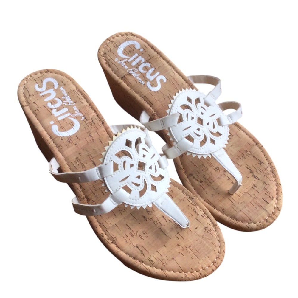 Circus by Sam Edelman White Cork Wedge Thong Sandal Size 10 - Picture 2 of 10